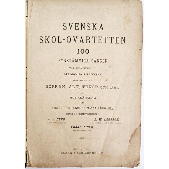 1890s Sweden School Quartet Music Song Book 1st Edition Victorian Stockholm WHBS - Picture 3 of 7